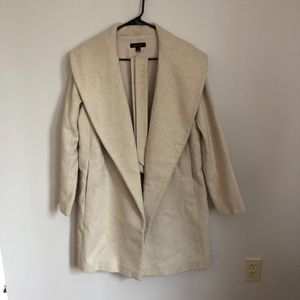 Timeless Ann Taylor Wrap Tie Waist Coat Cream/Beige Size Small *Mobwife Trend*